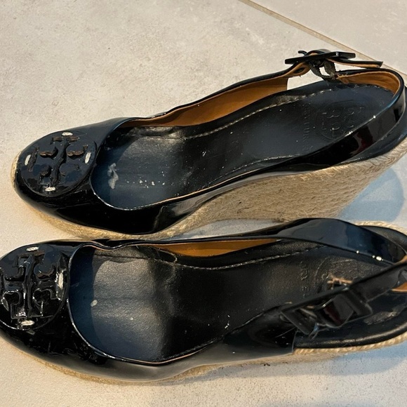 Tory Burch Black Patent Leather Round Toe Espadrille Slingback - Picture 9 of 9